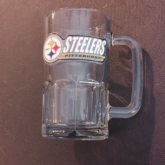 Pittsburgh Steelers Glass Beer Mug, w/ Pewter Logo - Picture 1 of 5
